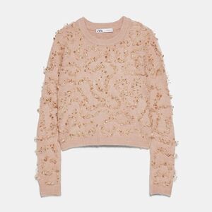 ZARA Pink Ruffled Glitter Sweater - S